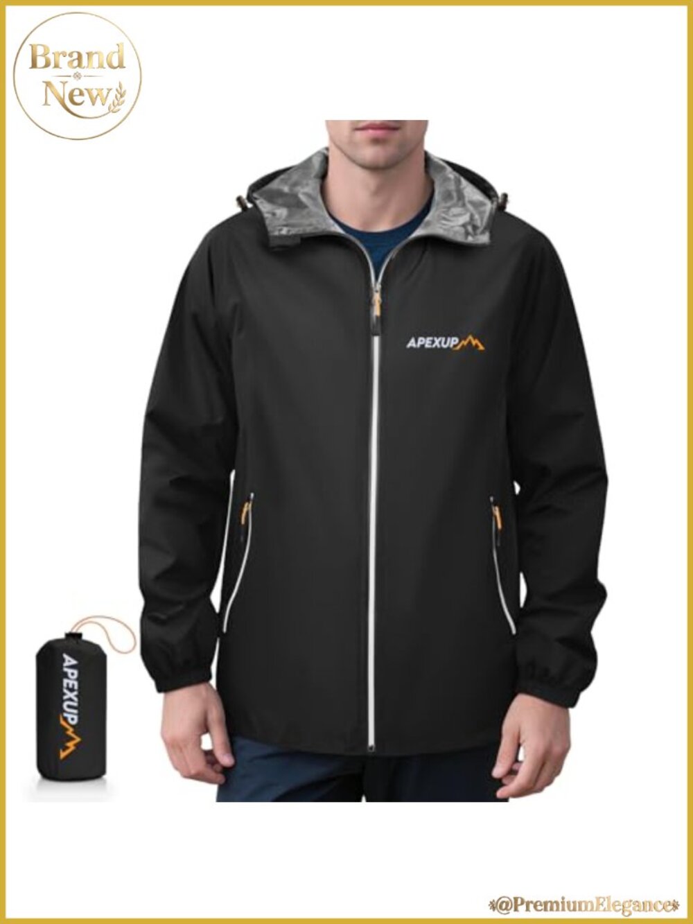 Packable Rain Jacket Men Waterproof Lightweight Hooded Raincoat